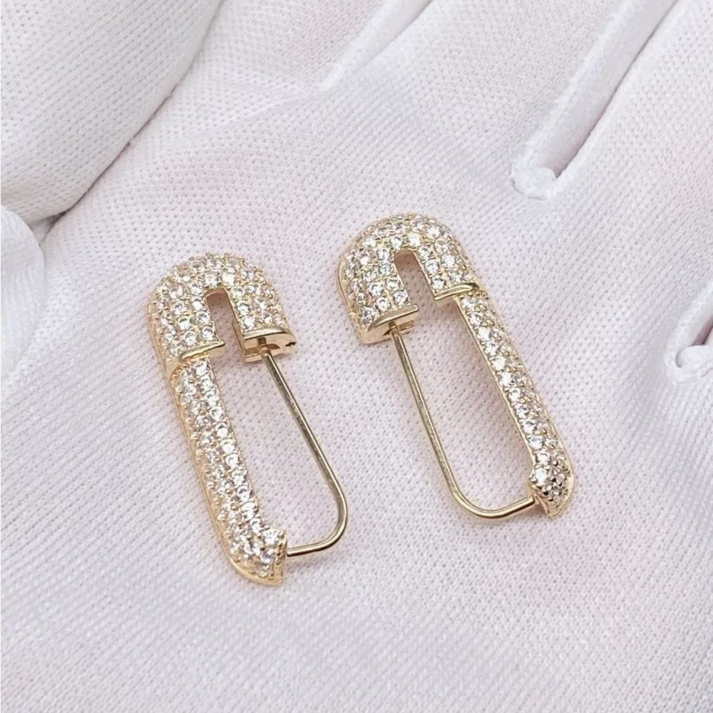 GABI RIELLE 10k Gold Vermeil & Cubic Zirconia Safety Pin Earrings